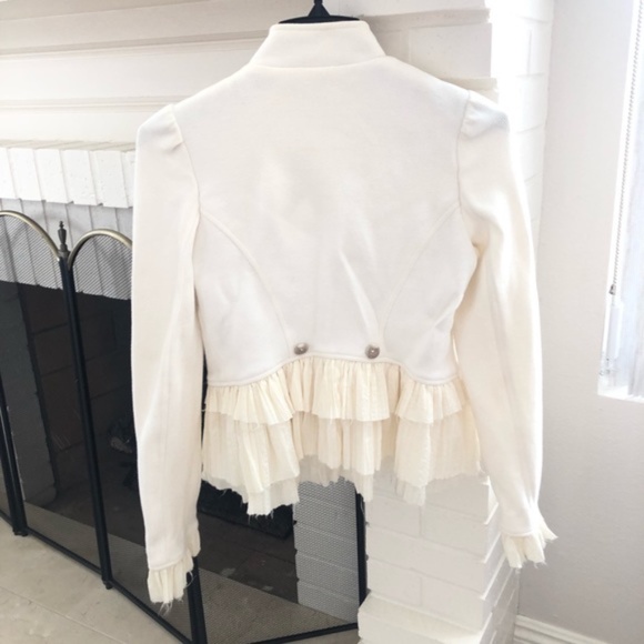 Free People Military Ruffle Jacket in Ivory Size 4 - Picture 4 of 16